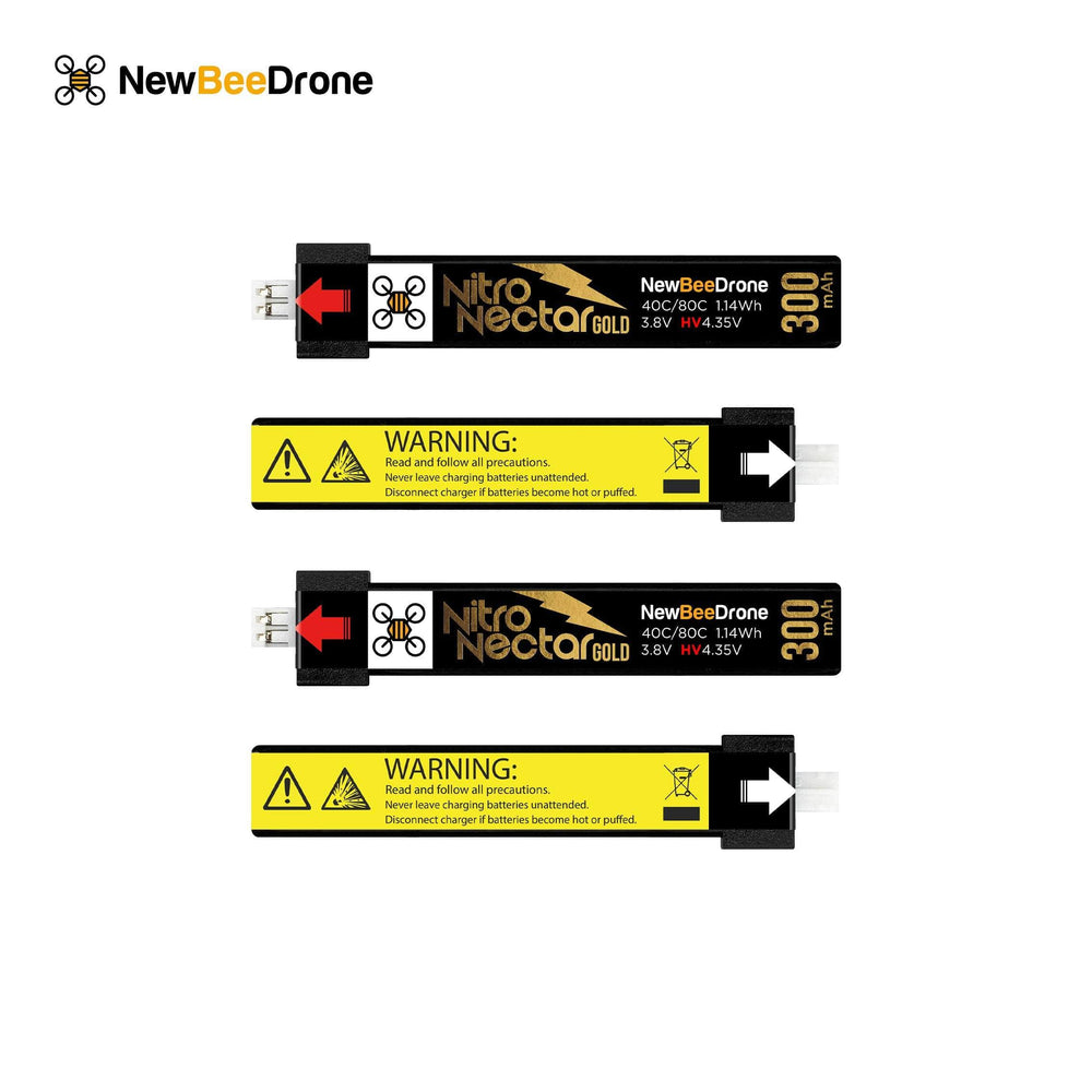 NewBeeDrone Nitro Nectar Gold 300mAh 1S HV LiPo Battery (4 Battery)