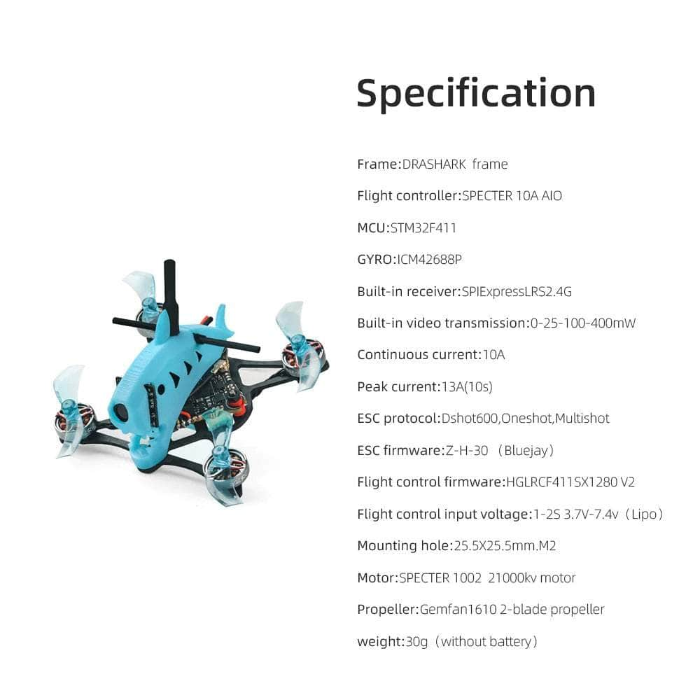 HGLRC BNF Drashark 1S 1.6" Analog Toothpick Micro Quad - ELRS 2.4GHz