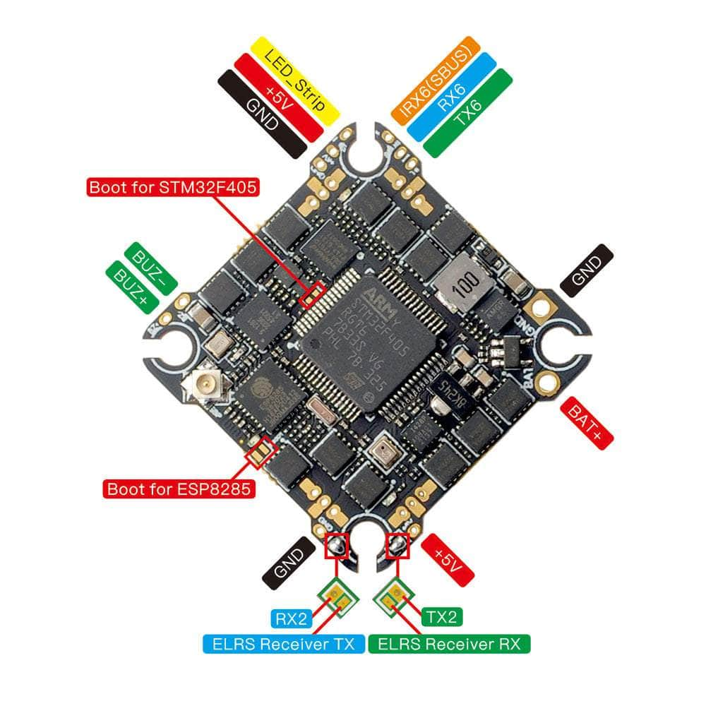 HappyModel SuperF405HD 2-4S F4 AIO Toothpick/Whoop Flight Controller (w/ 20A 8Bit 4in1 ESC & 2.4GHz ELRS RX)