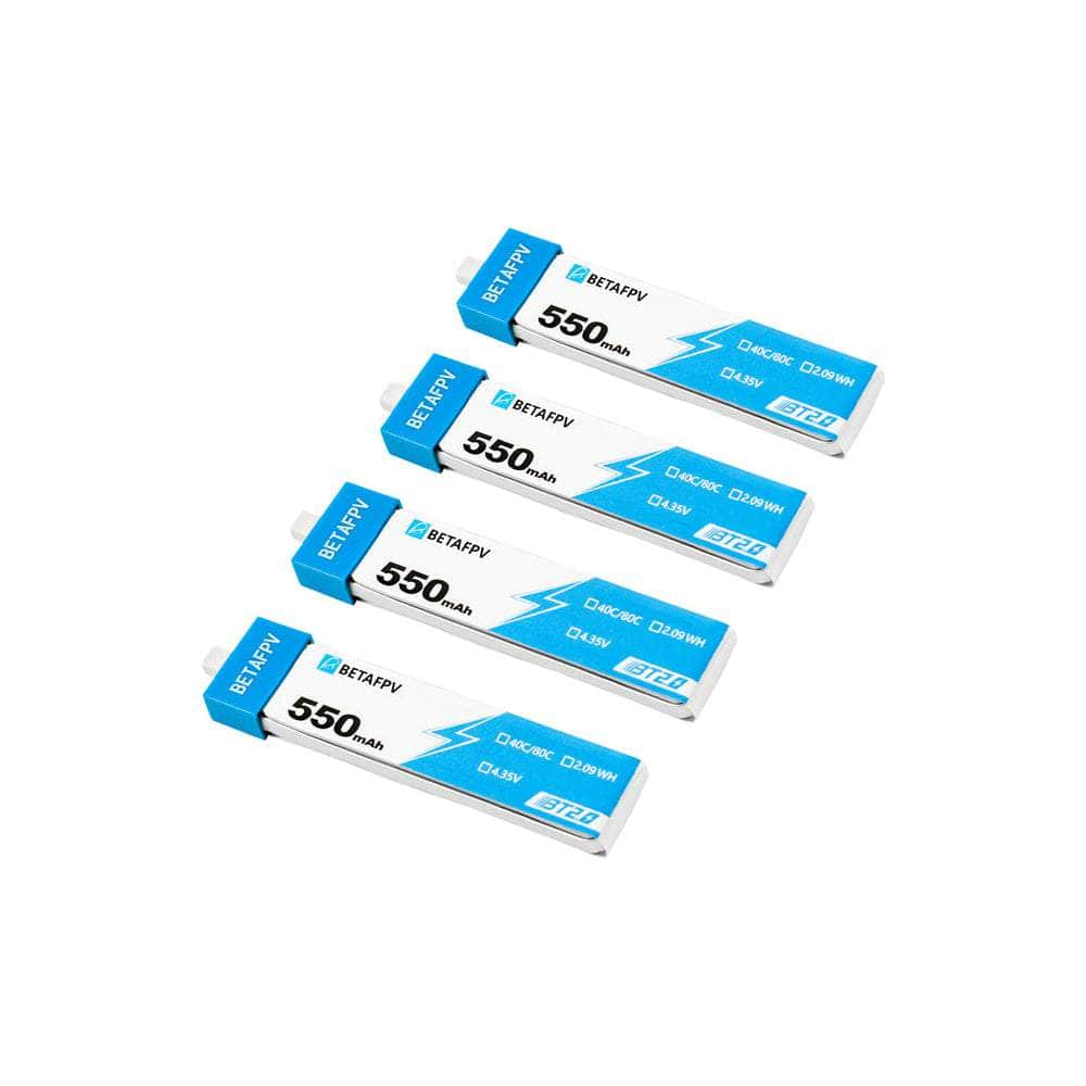 BetaFPV 3.8V 1S 550mAh 40C LiHV Whoop/Micro Battery 4 Pack w/ Plastic Head - BT2.0