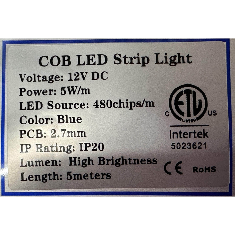 2.7MM WIDE - 12V COB LED Strip Light 5Meter Rolls, 16.4 Feet