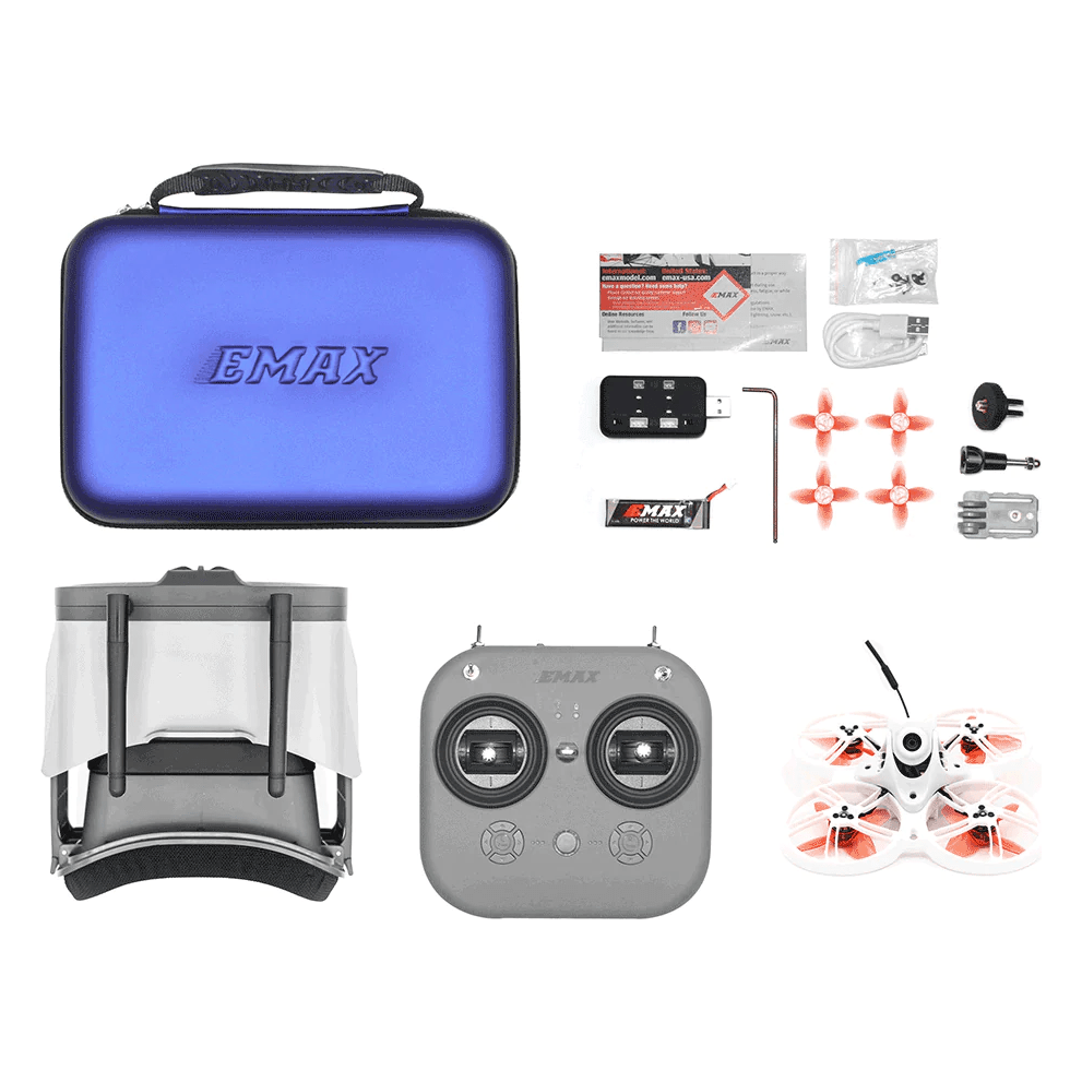 EMAX RTF Tinyhawk III Plus Whoop Ready-to-Fly ELRS 2.4GHz Analog Kit w/ Goggles, Radio Transmitter, Batteries, Charger, and Drone