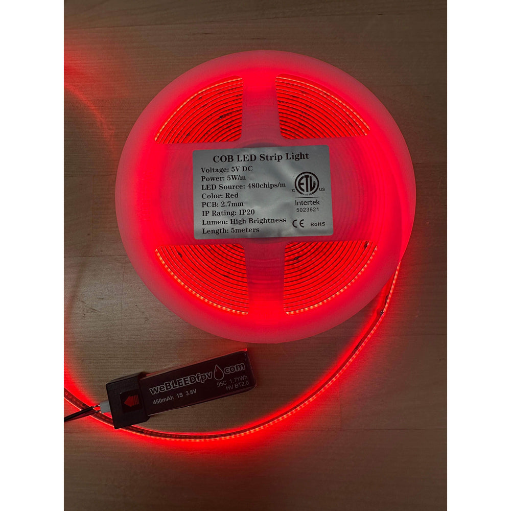 2.7MM WIDE - 5V COB LED Strip Light 5Meter Rolls, 16.4 Feet