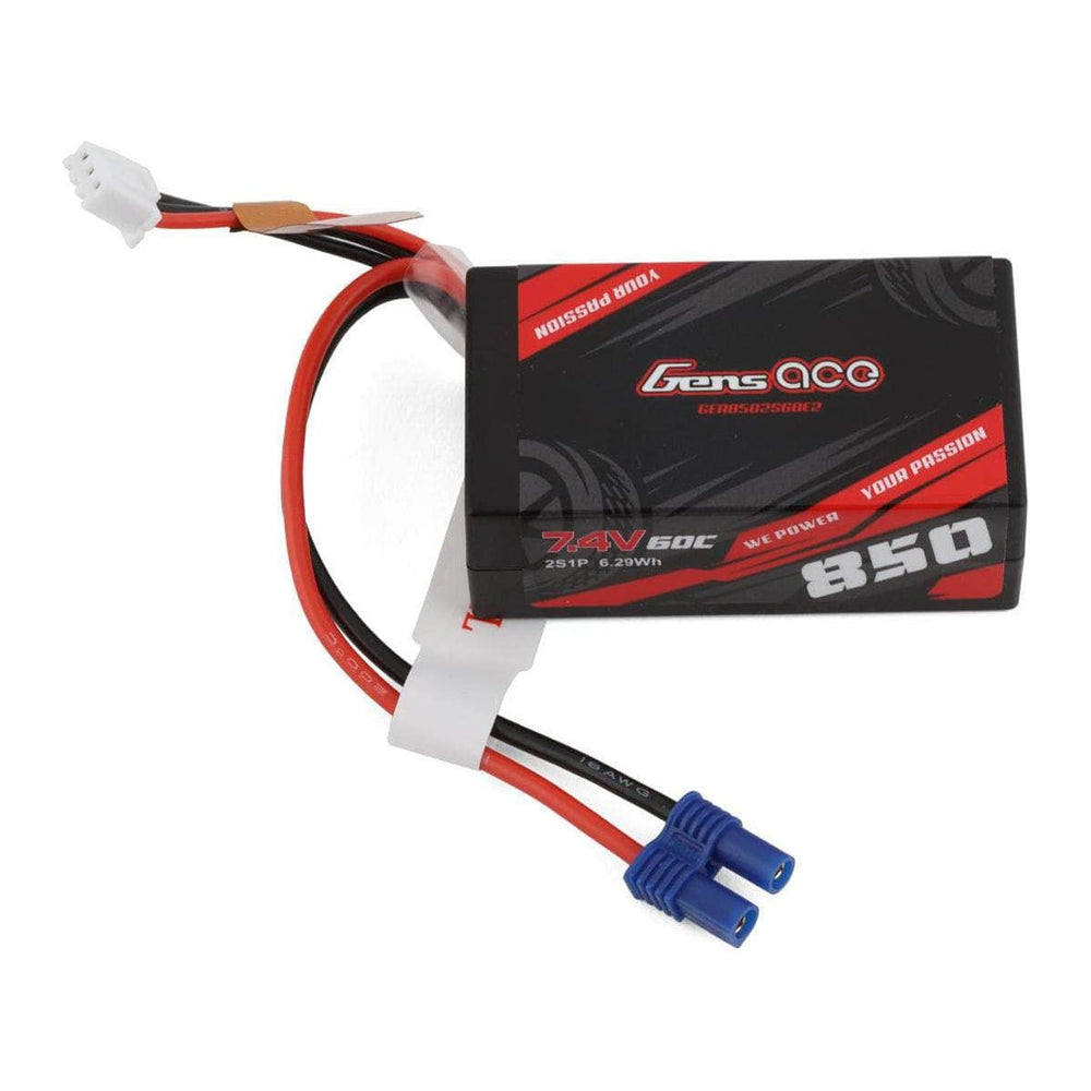 Caloosa Trains And Hobbies Gens Ace Batteries & Chargers GEA8502S60E2, Gens Ace 2S LiPo Battery 60C (7.4V/850mAh) w/EC2 Connector (Losi Mini-B)