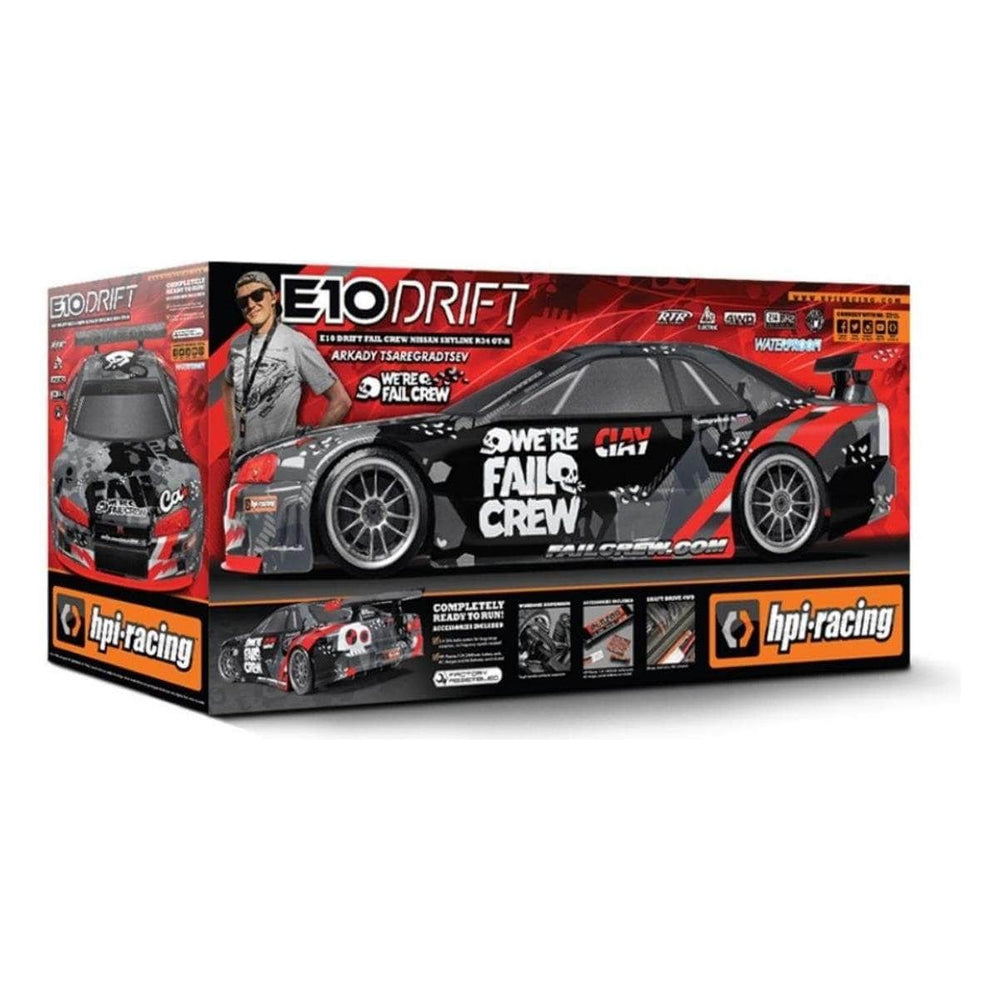 Caloosa Trains And Hobbies Drift Car HPI120091, HPI E10 Drift Fail Crew Nissan Skyline R34 GT-R Assembled RTR