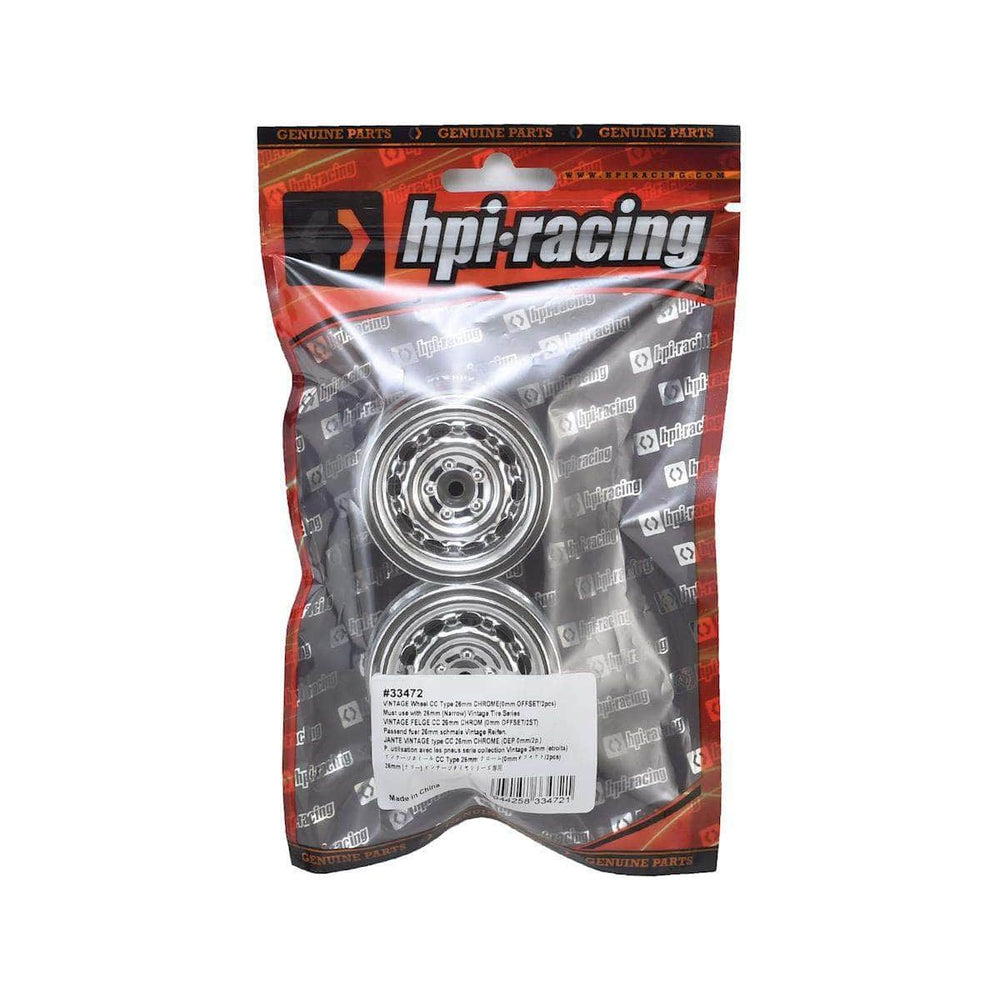 Caloosa Trains And Hobbies HPI Racing Parts & Accessories HPI33472, HPI 12mm Hex 26mm Vintage CC Wheel (2) (0mm Offset) (Chrome)