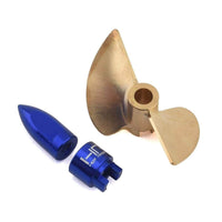 Caloosa Trains And Hobbies Hot Racing Parts & Accessories HRASPN1000ME, Hot Racing Traxxas Spartan/M41 Pro Brass Prop w/Nut & Drive Dog (Brass/Blue)