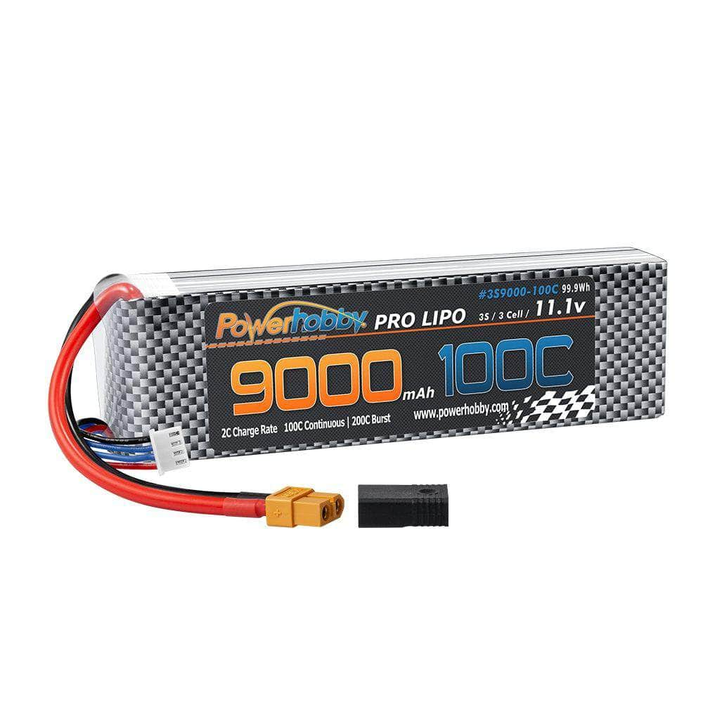 Caloosa Trains And Hobbies RC Battery PHB3S9000100CXT60, 3S 11.1V 9000mAh 100C Graphene Lipo Battery w/ XT60 + Traxxas Adapter