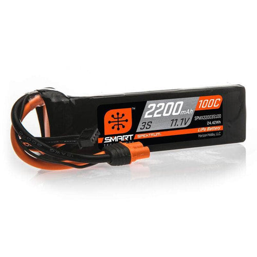 Caloosa Trains And Hobbies Spektrum Batteries & Chargers SPMX22003S100, Spektrum RC 3S Smart LiPo 100C Battery Pack w/IC3 Connector (11.1V/2200mAh)