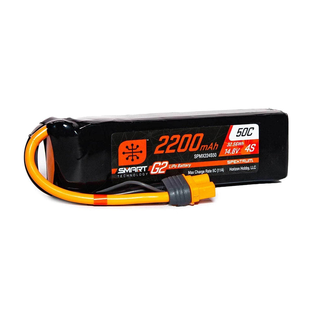 Caloosa Trains And Hobbies Spektrum Batteries & Chargers SPMX224S50, Spektrum RC 4S Smart G2 LiPo 50C Battery Pack (14.8V/2200mAh) w/IC3 Connector