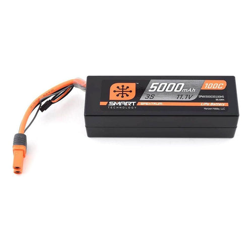 Caloosa Trains And Hobbies Spektrum Batteries & Chargers SPMX50003S100H5, Spektrum RC 3S Smart LiPo Hard Case 100C Battery Pack w/IC5 Connector (11.1V/5000mAh)