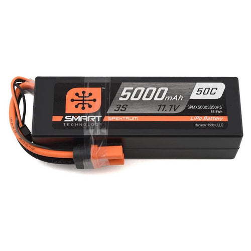 Caloosa Trains And Hobbies Spektrum Batteries & Chargers SPMX50003S50H5, Spektrum RC 3S Smart LiPo Hard Case 50C Battery Pack w/IC5 Connector (11.1V/5000mAh)