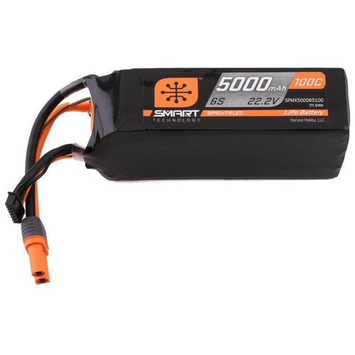 Caloosa Trains And Hobbies Spektrum Batteries & Chargers SPMX50006S100, Spektrum RC 6S Smart LiPo 100C Battery Pack w/IC5 Connector (22.2V/5000mAh)