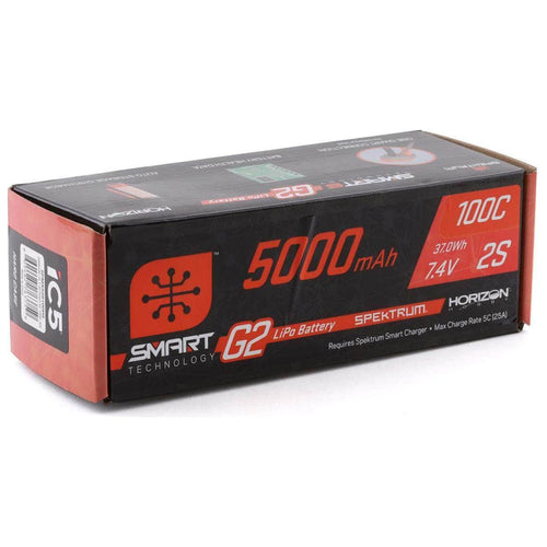 Caloosa Trains And Hobbies Spektrum Batteries & Chargers SPMX52S100H5, Spektrum RC 2S Smart G2 LiPo 100C Battery Pack (7.4V/5000mAh) w/IC5 Connector