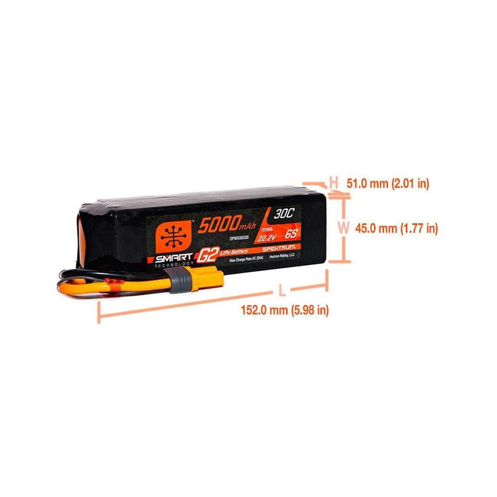 Caloosa Trains And Hobbies Spektrum Batteries & Chargers SPMX56S30, Spektrum RC 6S Smart G2 LiPo 30C Battery Pack (22.2V/5000mAh) w/IC5 Connector