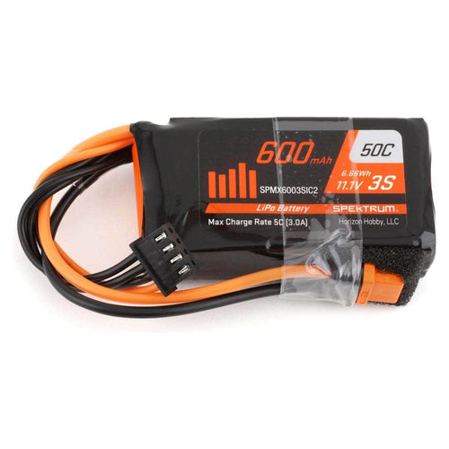 Caloosa Trains And Hobbies Spektrum Batteries & Chargers SPMX6003SIC2, Spektrum RC 3S 50C LiPo Battery w/IC2 Connector (11.1V/600mAh)