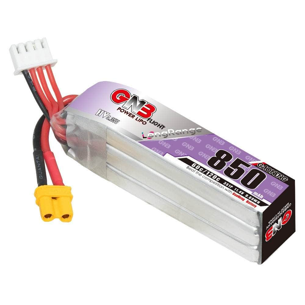 Gaoneng GNB 11.4V 3S 850mAh 60C LiHV Micro Battery (Long Type) - XT30