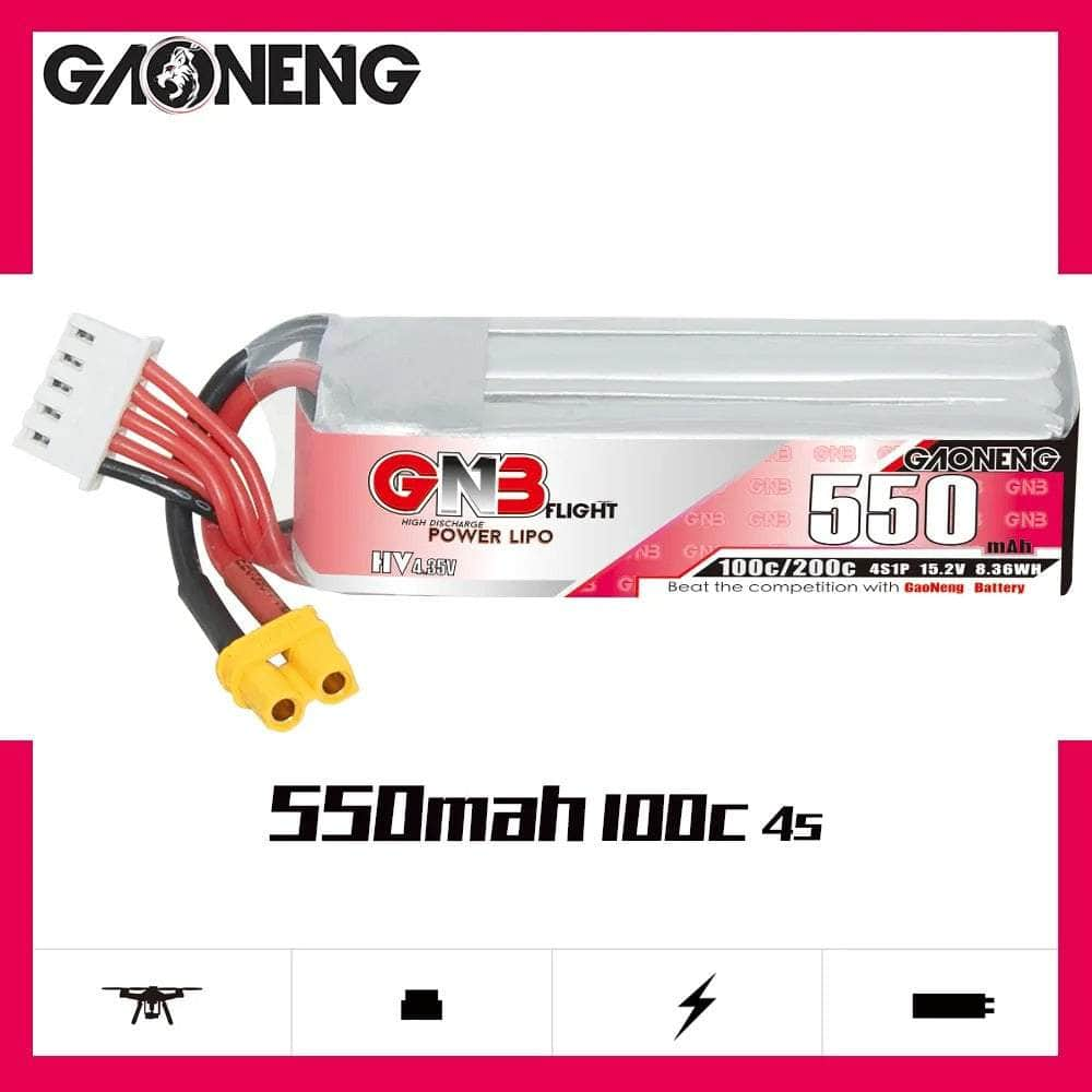 GNB Battery Gaoneng GNB 15.2V 4S 550mAh 100C LiHV Micro Battery (Long Type) - XT30