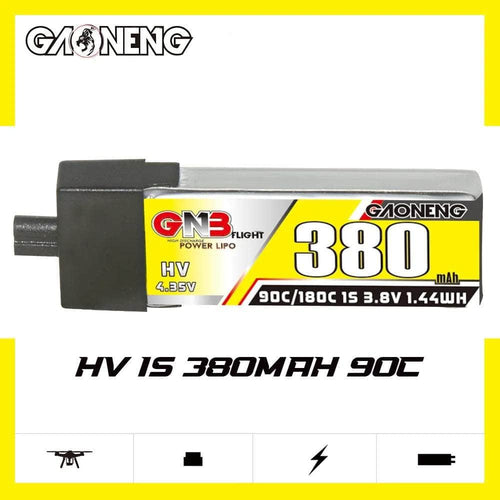 GNB Battery Gaoneng GNB 3.8V 1S 380mAh 90C LiHV Whoop/Micro Battery w/ Plastic Head - A30