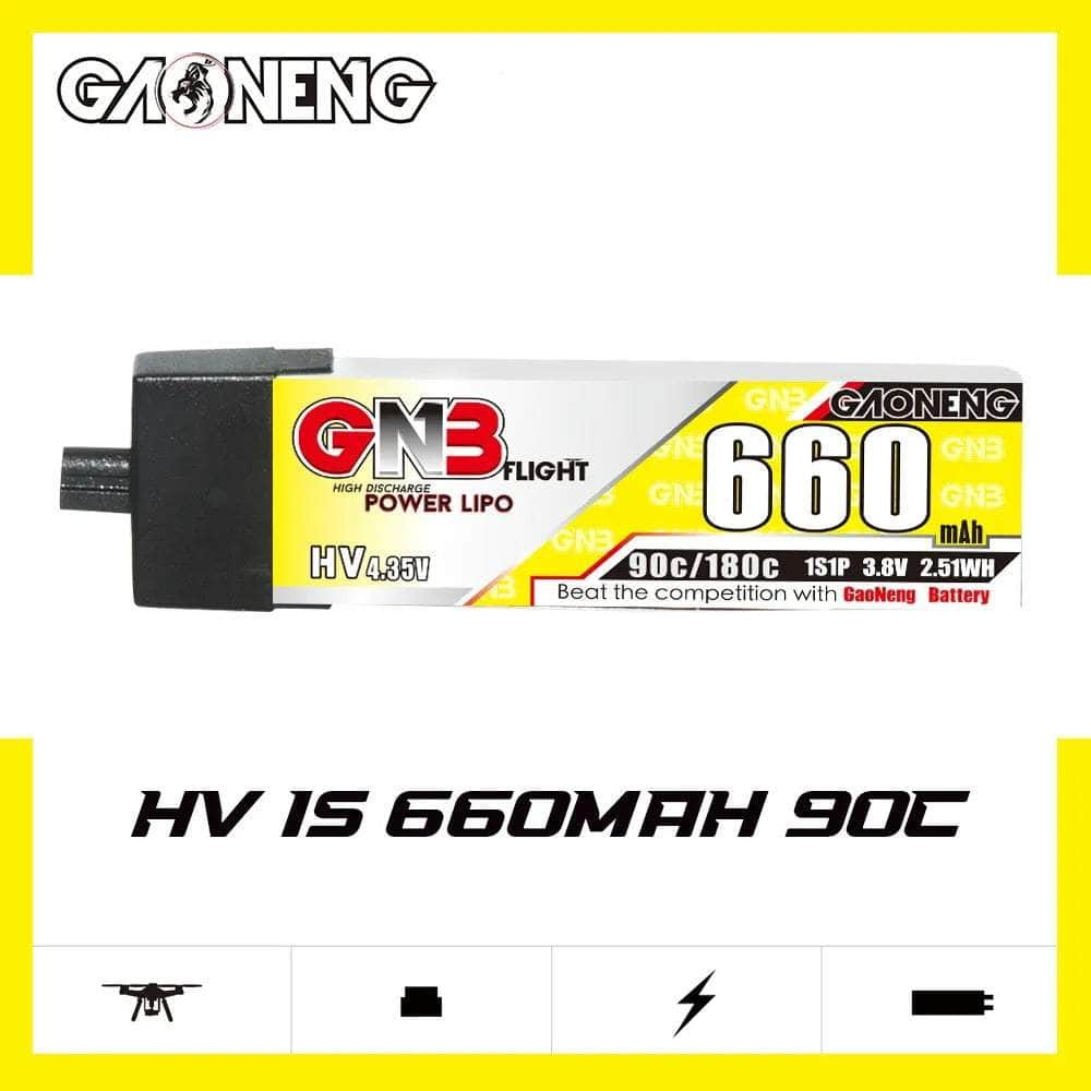 GNB Battery Gaoneng GNB 3.8V 1S 660mAh 90C LiHV Whoop/Micro Battery w/ Plastic Head - A30