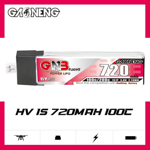 GNB Battery Gaoneng GNB 3.8V 1S 720mAh 100C LiHV Whoop/Micro Battery w/ Plastic Head - PH2.0