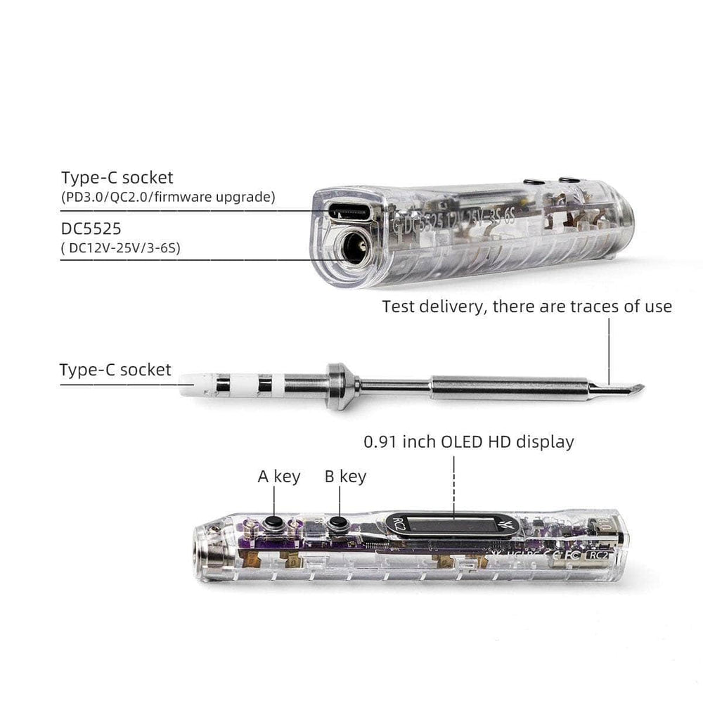 HGLRC RC2 Smart Soldering Iron - Transparent Case & Purple PCB