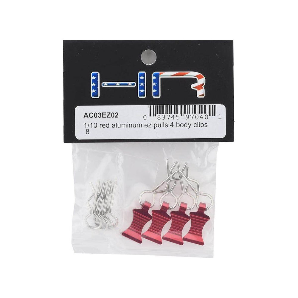 HRAAC03EZ02, Hot Racing 1/10 Aluminum EZ Pulls w/Body Clips (Red) (4)