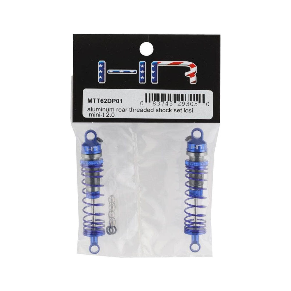 HRAMTT62DP01, Hot Racing Losi Mini-T 2.0 Aluminum Rear Threaded Shock Set (Blue) (2)