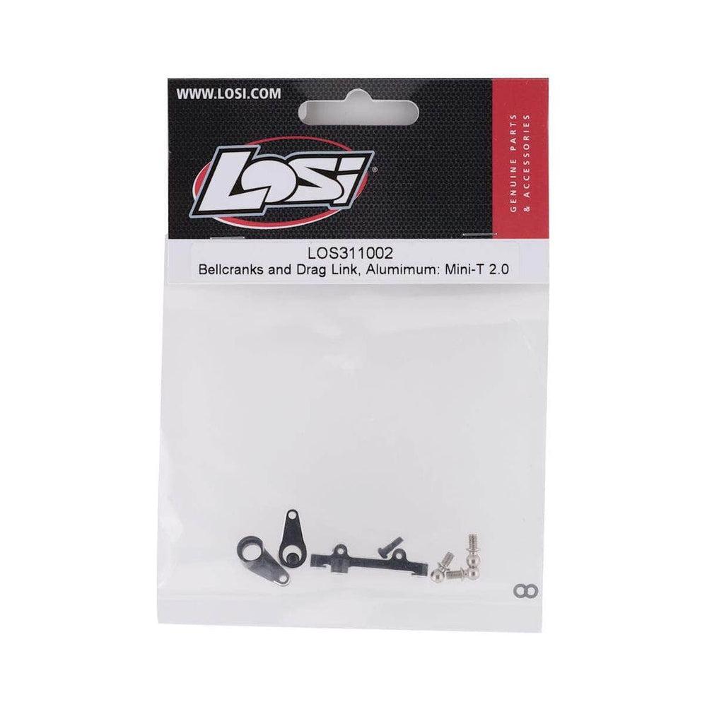 LOS311002, Losi Mini-T 2.0 Aluminum Bellcranks & Drag Link (Black)