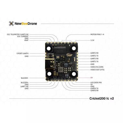 NEWBEEDRONE FC NewBeeDrone Cricket200 V2 F722 3-6S 20x20 Dual BMI270 Flight Controller