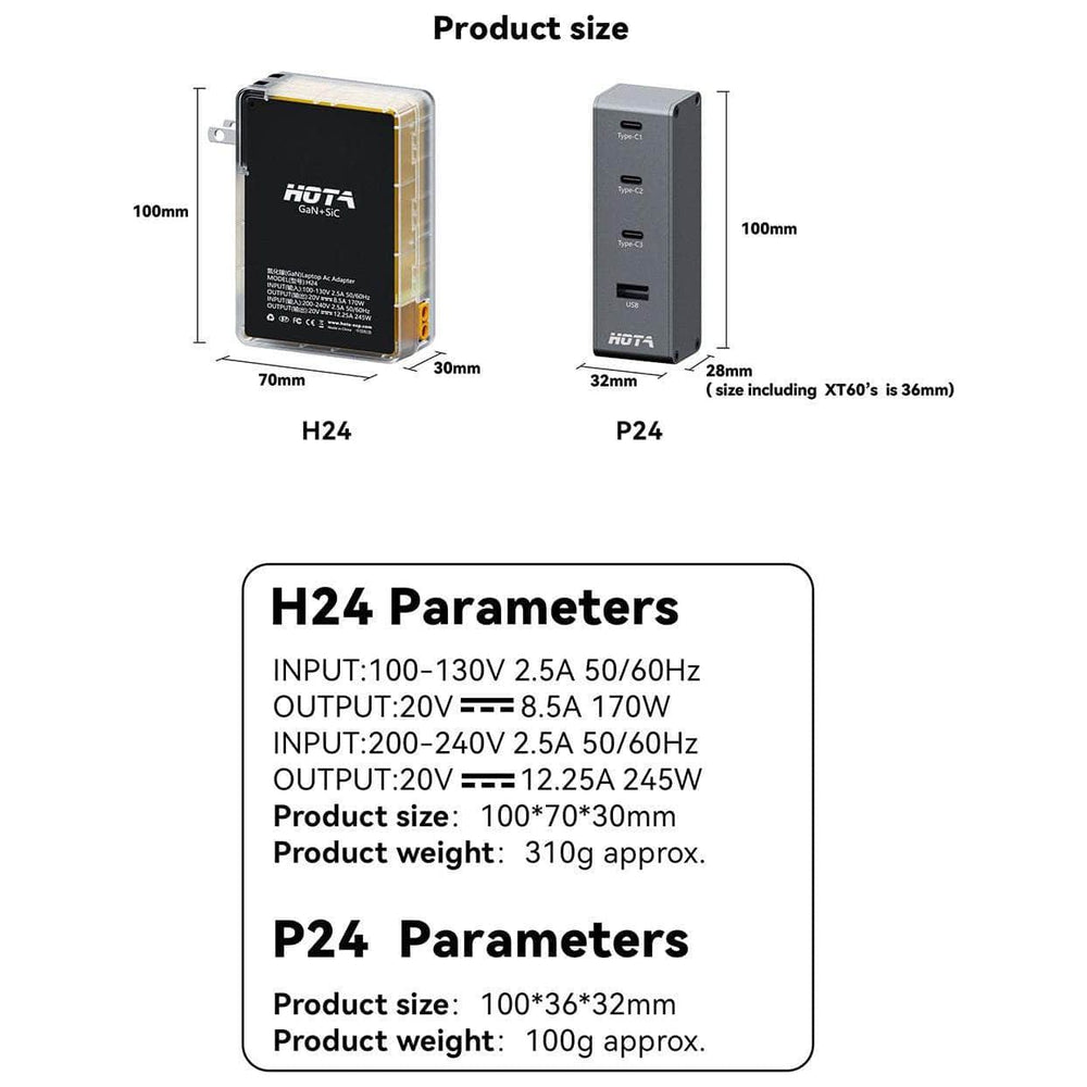 HOTA H24 245W GaN Gallium Nitride AC Adapter