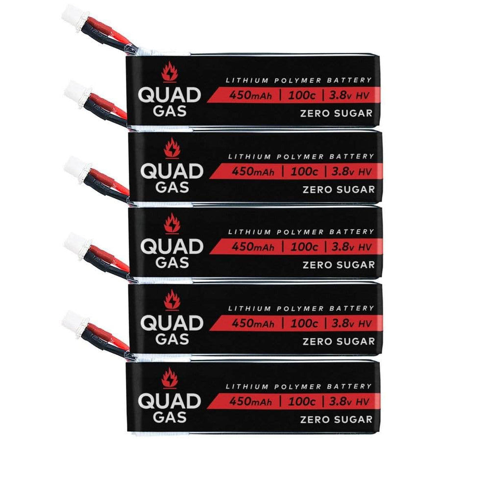 Quad Gas 1S 450mAh 100C Battery for Micro/Whoops (5pc) - Choose Connector