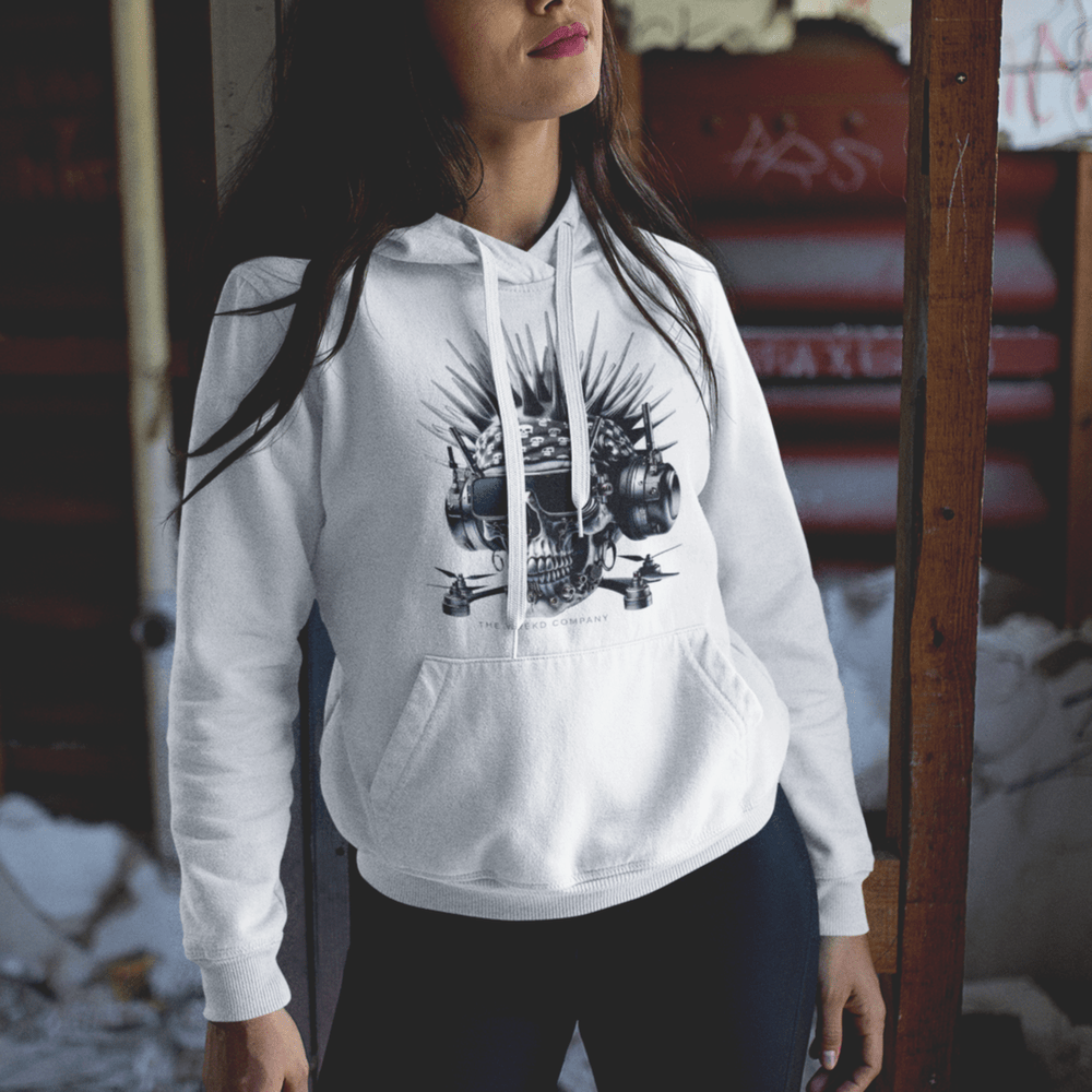 Cyberpunk FPV Skull Unisex Hoodie by WREKD Co. - Choose White or Black