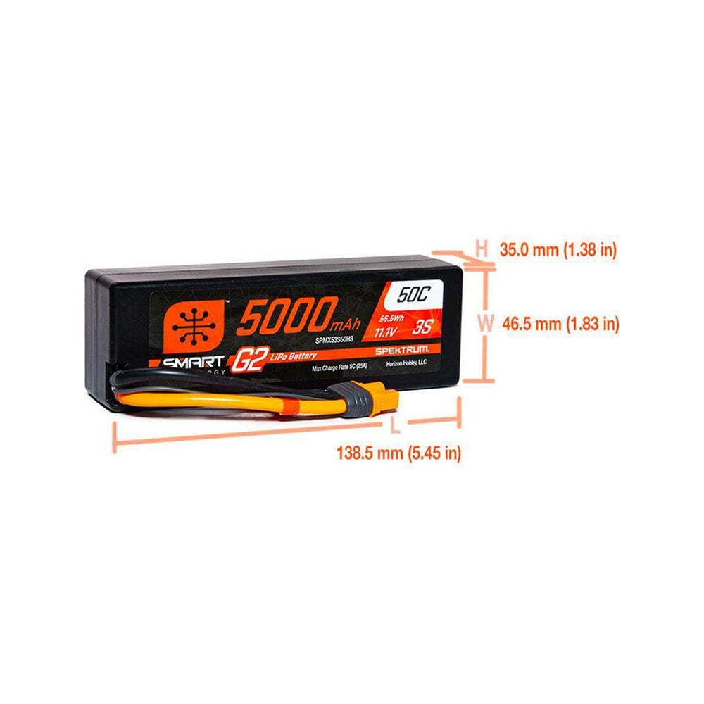 SPMX53S50H3, Spektrum RC 3S Smart G2 LiPo 50C Battery Pack w/IC3 Connector (11.1V/5000mAh)