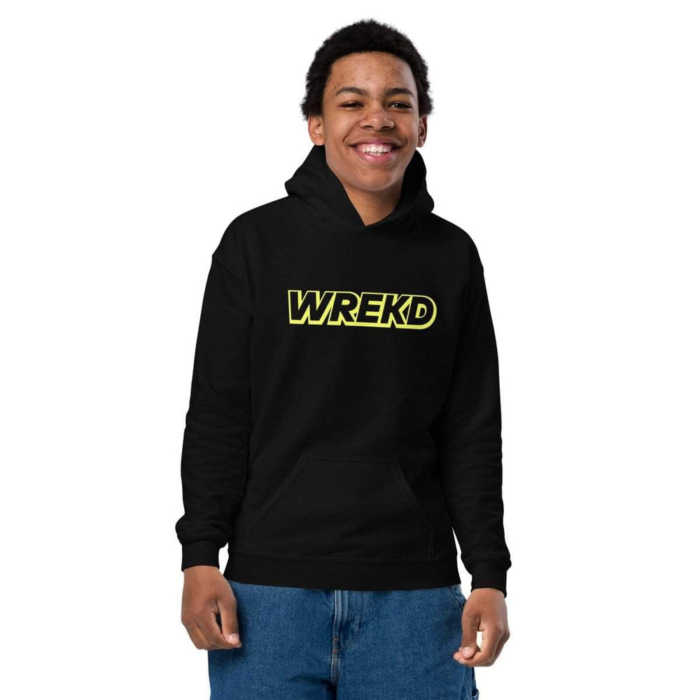 WREKD Yellow on Black Youth Heavy Blend Logo Hoodie