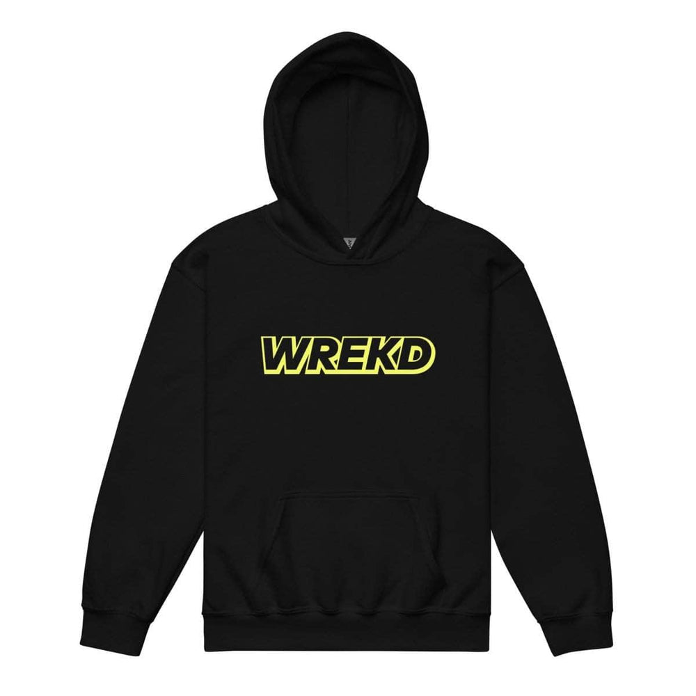 WREKD Yellow on Black Youth Heavy Blend Logo Hoodie