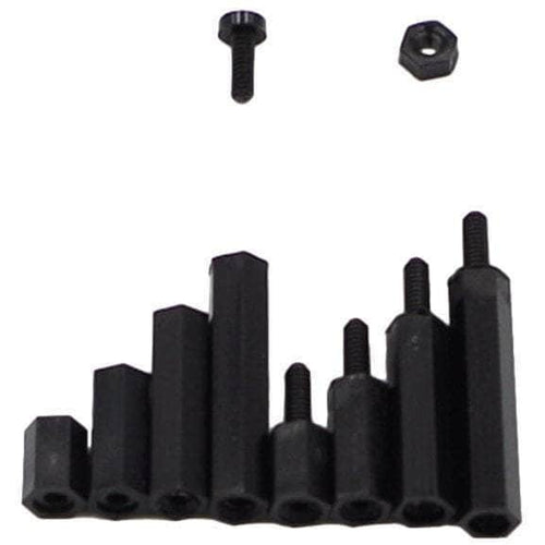 M2 Nylon Hex Male-Female Spacer Standoffs Screw Nut Assortment Kit (Black) for 2"/3" and 20x20 Rigs - RaceDayQuads