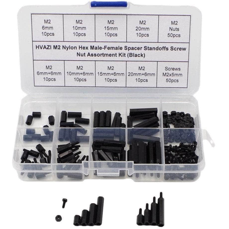 M2 Nylon Hex Male-Female Spacer Standoffs Screw Nut Assortment Kit (Black) for 2"/3" and 20x20 Rigs - RaceDayQuads