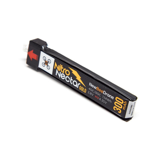 NewBeeDrone Nitro Nectar Gold 3.8V 1S 300mAh 40/80C LiHV Whoop/Micro Battery - PH2.0 Plastic Head - RaceDayQuads