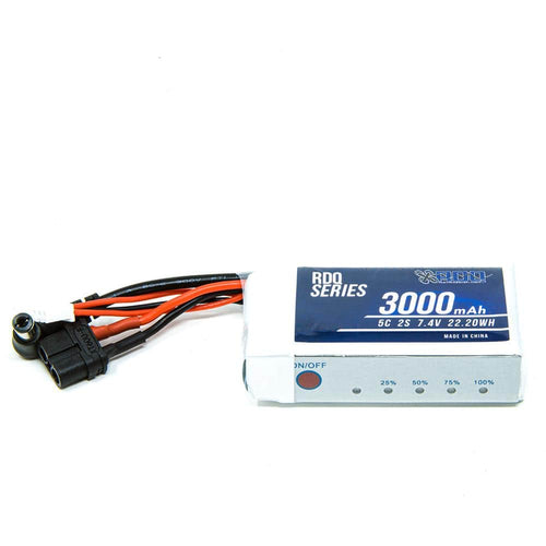 RDQ Series 7.4V 2S 3000mAh FPV Goggle LiPo Battery w/ Charge Indicator - Barrel Jack & XT60 - RaceDayQuads