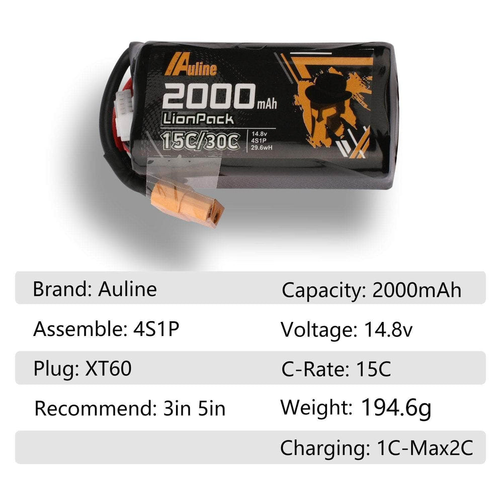 AULINE Battery Auline 14.8V 4S 18650 2000mAh 30C Li-Ion Battery - XT60