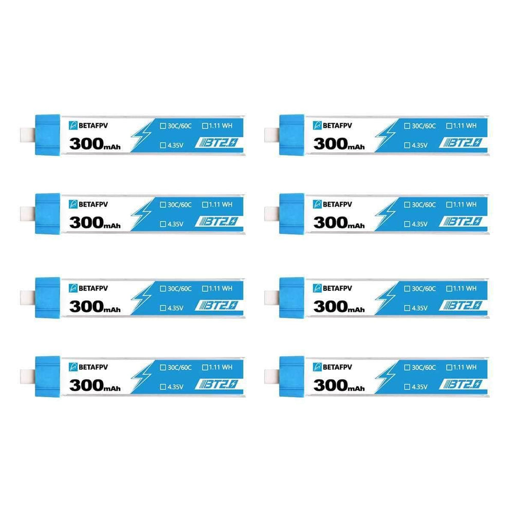 BetaFPV 3.8V 1S 300mAh 30C LiHV Whoop/Micro Battery 8 Pack - BT2.0