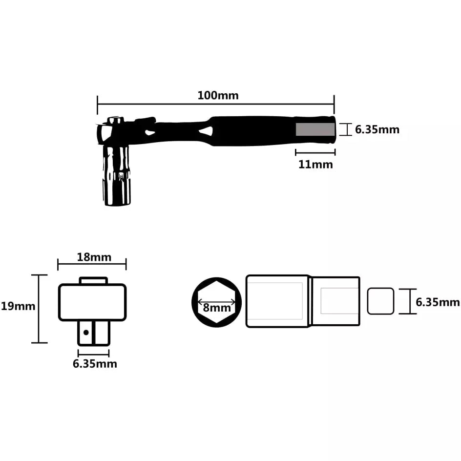 GEMFAN Tool Gemfan 1/4" Ratcheting Prop Wrench - 8mm