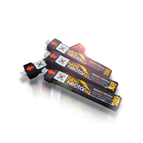 NewBeeDrone Nitro Nectar Gold 3.8V 1S 300mAh 40/80C LiHV Whoop/Micro Battery - PH2.0 Plastic Head - RaceDayQuads