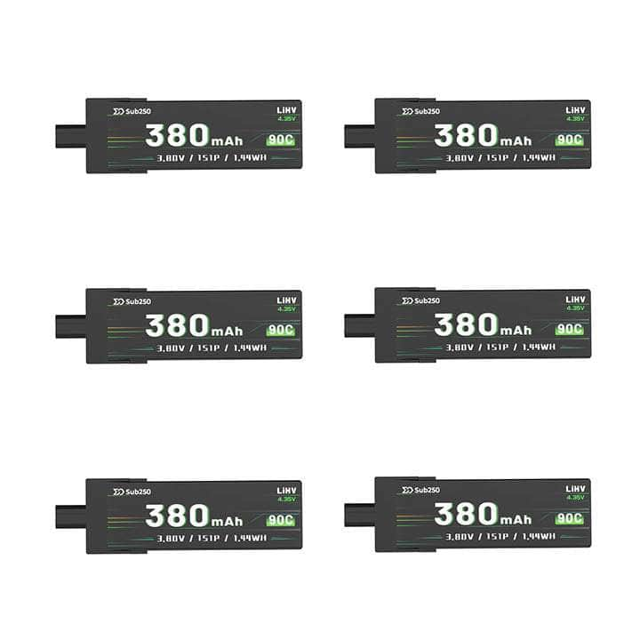 SUB250 Battery 6 PACK Sub250 6 PACK 3.8V 1S 380mAh 90C LiHV Whoop/Micro Battery for Nanofly16 - GNB27