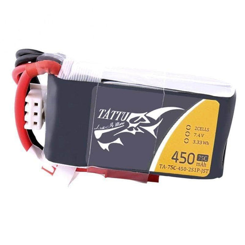 Tattu 7.4V 2S 450mAh 75C LiPo Micro Battery - JST-SYP or XT30 - RaceDayQuads